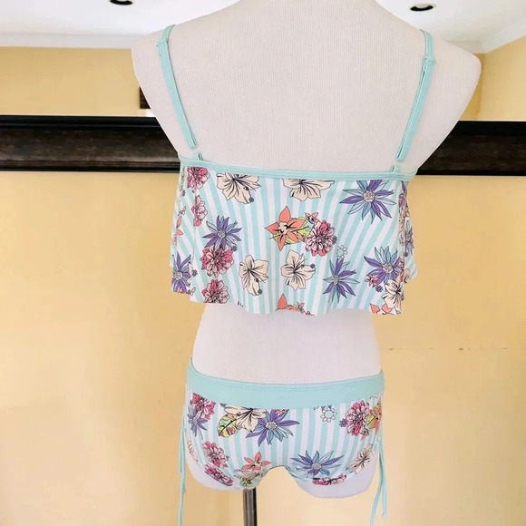 Limeapple Striped Floral Flounce Bikini Girls Size 16 - Picture 4 of 8